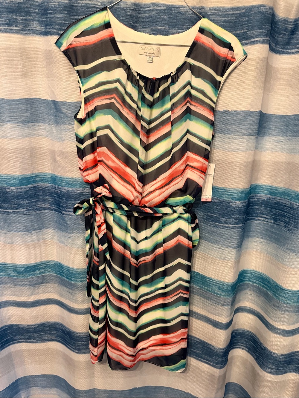 Chevron Stripe Cap-Sleeve Dress in Multi-Color